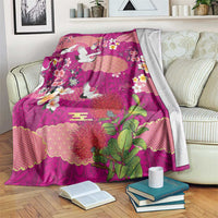 Hawaiian and Japanese Culture Together Blanket Pink Ohia Lehua Plumeria and Sakura Blooming LT03 Pink - Polynesian Pride