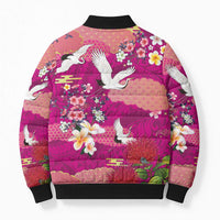 Hawaiian and Japanese Culture Together Bomber Puffer Jacket Pink Ohia Lehua Plumeria and Sakura Blooming LT03 - Polynesian Pride