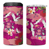 Hawaiian and Japanese Culture Together 4 in 1 Can Cooler Tumbler Pink Ohia Lehua Plumeria and Sakura Blooming LT03 One Size: 16 oz Pink - Polynesian Pride