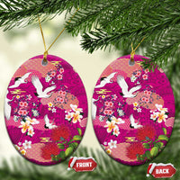 Hawaiian and Japanese Culture Together Ceramic Ornament Pink Ohia Lehua Plumeria and Sakura Blooming LT03 Oval Pink - Polynesian Pride