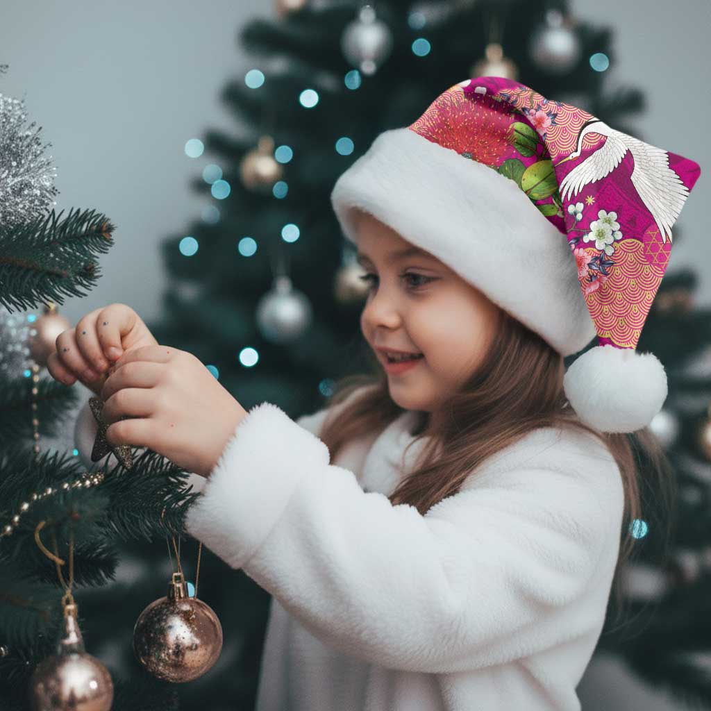 Hawaiian and Japanese Culture Together Christmas Santa Hat Pink Ohia Lehua Plumeria and Sakura Blooming LT03 - Polynesian Pride