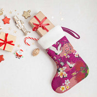 Hawaiian and Japanese Culture Together Christmas Stocking Pink Ohia Lehua Plumeria and Sakura Blooming LT03 - Polynesian Pride