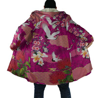 Hawaiian and Japanese Culture Together Cloak Pink Ohia Lehua Plumeria and Sakura Blooming - Polynesian Pride