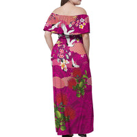 Hawaiian and Japanese Culture Together Family Matching Off Shoulder Maxi Dress and Hawaiian Shirt Pink Ohia Lehua Plumeria and Sakura Blooming LT03 - Polynesian Pride
