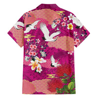 Hawaiian and Japanese Culture Together Family Matching Short Sleeve Bodycon Dress and Hawaiian Shirt Pink Ohia Lehua Plumeria and Sakura Blooming LT03 - Polynesian Pride