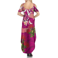 Hawaiian and Japanese Culture Together Family Matching Summer Maxi Dress and Hawaiian Shirt Pink Ohia Lehua Plumeria and Sakura Blooming LT03 - Polynesian Pride