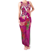 Hawaiian and Japanese Culture Together Family Matching Tank Maxi Dress and Hawaiian Shirt Pink Ohia Lehua Plumeria and Sakura Blooming LT03 Mom's Dress Pink - Polynesian Pride