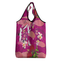 Hawaiian and Japanese Culture Together Grocery Bag Pink Ohia Lehua Plumeria and Sakura Blooming LT03 - Polynesian Pride