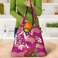 Hawaiian and Japanese Culture Together Grocery Bag Pink Ohia Lehua Plumeria and Sakura Blooming LT03 - Polynesian Pride