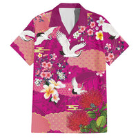 Hawaiian and Japanese Culture Together Hawaiian Shirt Pink Ohia Lehua Plumeria and Sakura Blooming LT03 Pink - Polynesian Pride