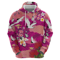 Hawaiian and Japanese Culture Together Hoodie Pink Ohia Lehua Plumeria and Sakura Blooming LT03 - Polynesian Pride