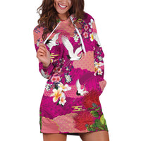 Hawaiian and Japanese Culture Together Hoodie Dress Pink Ohia Lehua Plumeria and Sakura Blooming LT03 Pink - Polynesian Pride