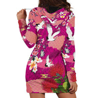 Hawaiian and Japanese Culture Together Hoodie Dress Pink Ohia Lehua Plumeria and Sakura Blooming LT03 - Polynesian Pride