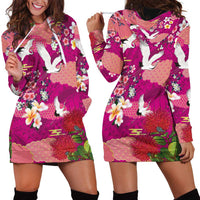 Hawaiian and Japanese Culture Together Hoodie Dress Pink Ohia Lehua Plumeria and Sakura Blooming LT03 - Polynesian Pride