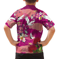 Hawaiian and Japanese Culture Together Kid Hawaiian Shirt Pink Ohia Lehua Plumeria and Sakura Blooming LT03 - Polynesian Pride