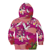 Hawaiian and Japanese Culture Together Kid Hoodie Pink Ohia Lehua Plumeria and Sakura Blooming LT03 - Polynesian Pride