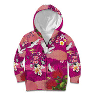 Hawaiian and Japanese Culture Together Kid Hoodie Pink Ohia Lehua Plumeria and Sakura Blooming LT03 Zip Hoodie Pink - Polynesian Pride