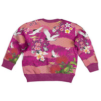 Hawaiian and Japanese Culture Together Kid Ugly Christmas Sweater Pink Ohia Lehua Plumeria and Sakura Blooming LT03 - Polynesian Pride