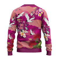 Hawaiian and Japanese Culture Together Ugly Christmas Sweater Pink Ohia Lehua Plumeria and Sakura Blooming LT03 - Polynesian Pride