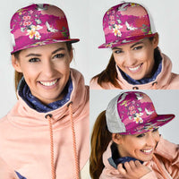 Hawaiian and Japanese Culture Together Mesh Trucker Cap Pink Ohia Lehua Plumeria and Sakura Blooming LT03 - Polynesian Pride