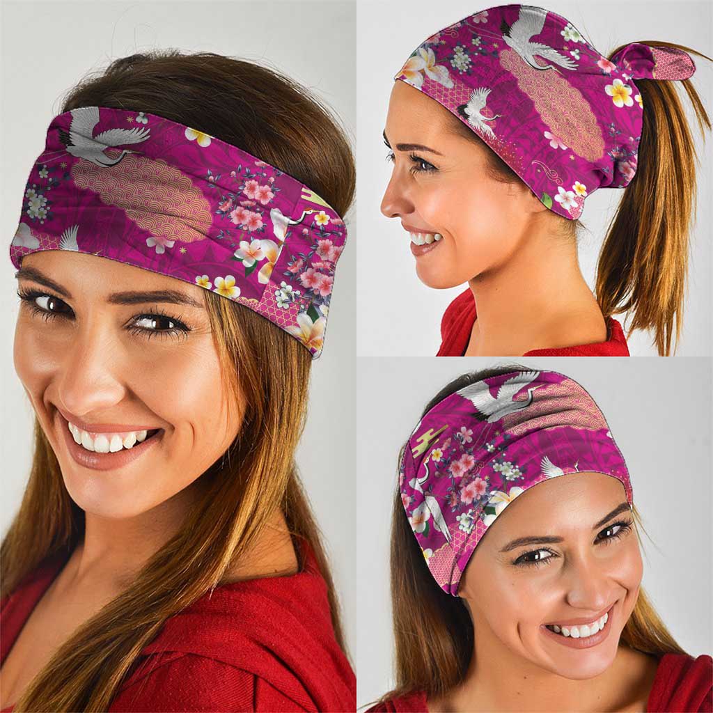 Hawaiian and Japanese Culture Together Neck Gaiter Pink Ohia Lehua Plumeria and Sakura Blooming LT03 - Polynesian Pride