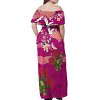 Hawaiian and Japanese Culture Together Off Shoulder Maxi Dress Pink Ohia Lehua Plumeria and Sakura Blooming LT03 - Polynesian Pride