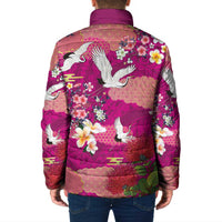 Hawaiian and Japanese Culture Together Padded Jacket Pink Ohia Lehua Plumeria and Sakura Blooming LT03 - Polynesian Pride