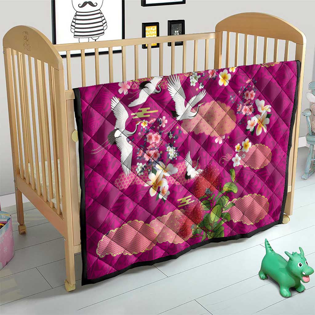 Hawaiian and Japanese Culture Together Quilt Pink Ohia Lehua Plumeria and Sakura Blooming LT03 - Polynesian Pride