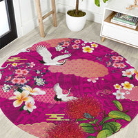 Hawaiian and Japanese Culture Together Round Carpet Pink Ohia Lehua Plumeria and Sakura Blooming LT03 Pink - Polynesian Pride