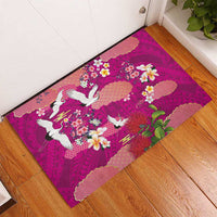 Hawaiian and Japanese Culture Together Rubber Doormat Pink Ohia Lehua Plumeria and Sakura Blooming LT03 - Polynesian Pride