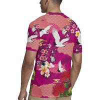 Hawaiian and Japanese Culture Together Rugby Jersey Pink Ohia Lehua Plumeria and Sakura Blooming LT03 - Polynesian Pride