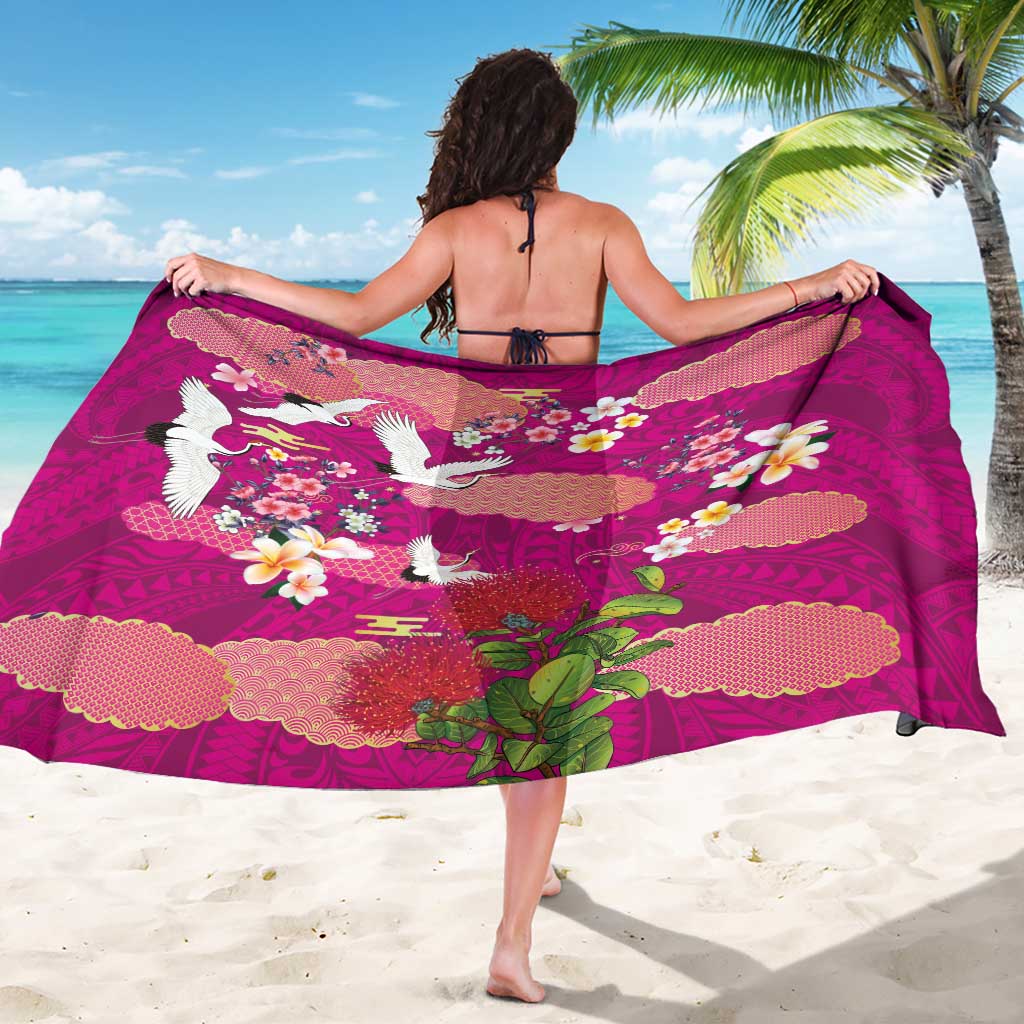 Hawaiian and Japanese Culture Together Sarong Pink Ohia Lehua Plumeria and Sakura Blooming LT03 - Polynesian Pride