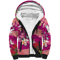 Hawaiian and Japanese Culture Together Sherpa Hoodie Pink Ohia Lehua Plumeria and Sakura Blooming LT03 Unisex Pink - Polynesian Pride