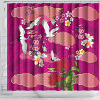 Hawaiian and Japanese Culture Together Shower Curtain Pink Ohia Lehua Plumeria and Sakura Blooming LT03 - Polynesian Pride