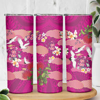 Hawaiian and Japanese Culture Together Skinny Tumbler Pink Ohia Lehua Plumeria and Sakura Blooming LT03 - Polynesian Pride