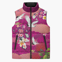 Hawaiian and Japanese Culture Together Sleeveless Puffer Jacket Pink Ohia Lehua Plumeria and Sakura Blooming LT03 Unisex Pink - Polynesian Pride