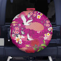 Hawaiian and Japanese Culture Together Spare Tire Cover Pink Ohia Lehua Plumeria and Sakura Blooming LT03 No hole Pink - Polynesian Pride