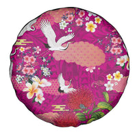 Hawaiian and Japanese Culture Together Spare Tire Cover Pink Ohia Lehua Plumeria and Sakura Blooming LT03 - Polynesian Pride
