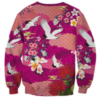 Hawaiian and Japanese Culture Together Sweatshirt Pink Ohia Lehua Plumeria and Sakura Blooming LT03 - Polynesian Pride