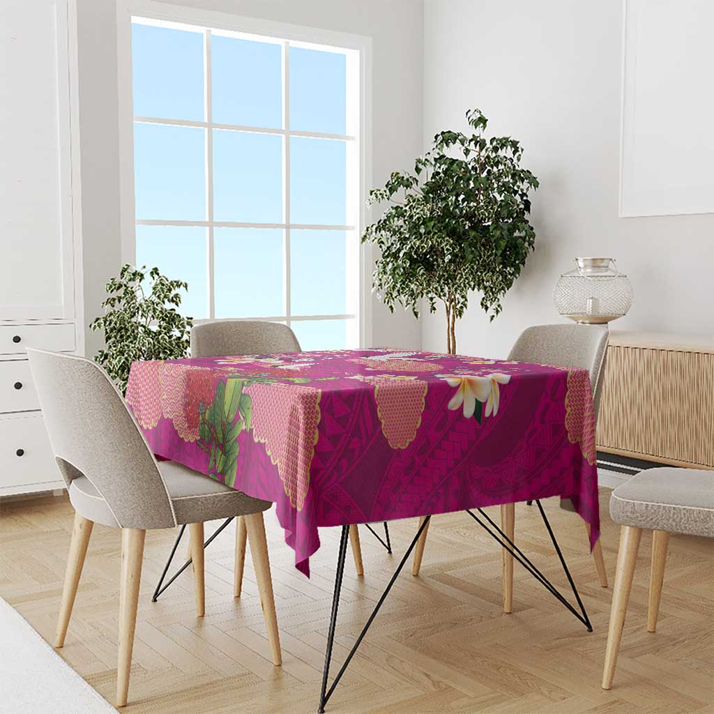 Hawaiian and Japanese Culture Together Tablecloth Pink Ohia Lehua Plumeria and Sakura Blooming - Polynesian Pride