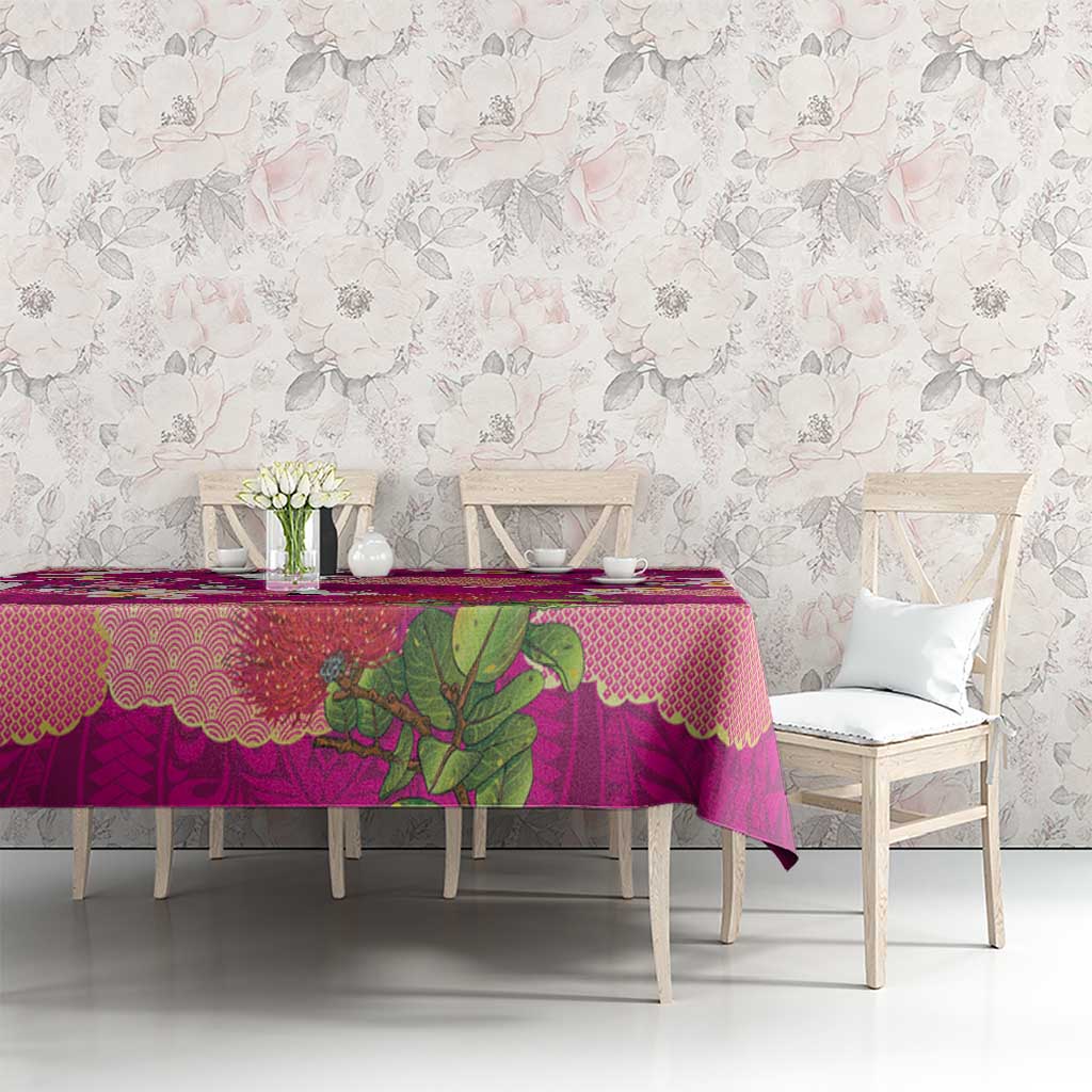 Hawaiian and Japanese Culture Together Tablecloth Pink Ohia Lehua Plumeria and Sakura Blooming - Polynesian Pride