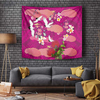 Hawaiian and Japanese Culture Together Tapestry Pink Ohia Lehua Plumeria and Sakura Blooming LT03 Pink - Polynesian Pride