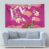 Hawaiian and Japanese Culture Together Tapestry Pink Ohia Lehua Plumeria and Sakura Blooming LT03 - Polynesian Pride