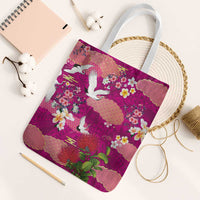 Hawaiian and Japanese Culture Together Tote Bag Pink Ohia Lehua Plumeria and Sakura Blooming LT03 White Strap One Size Pink - Polynesian Pride