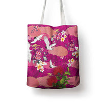 Hawaiian and Japanese Culture Together Tote Bag Pink Ohia Lehua Plumeria and Sakura Blooming LT03 - Polynesian Pride