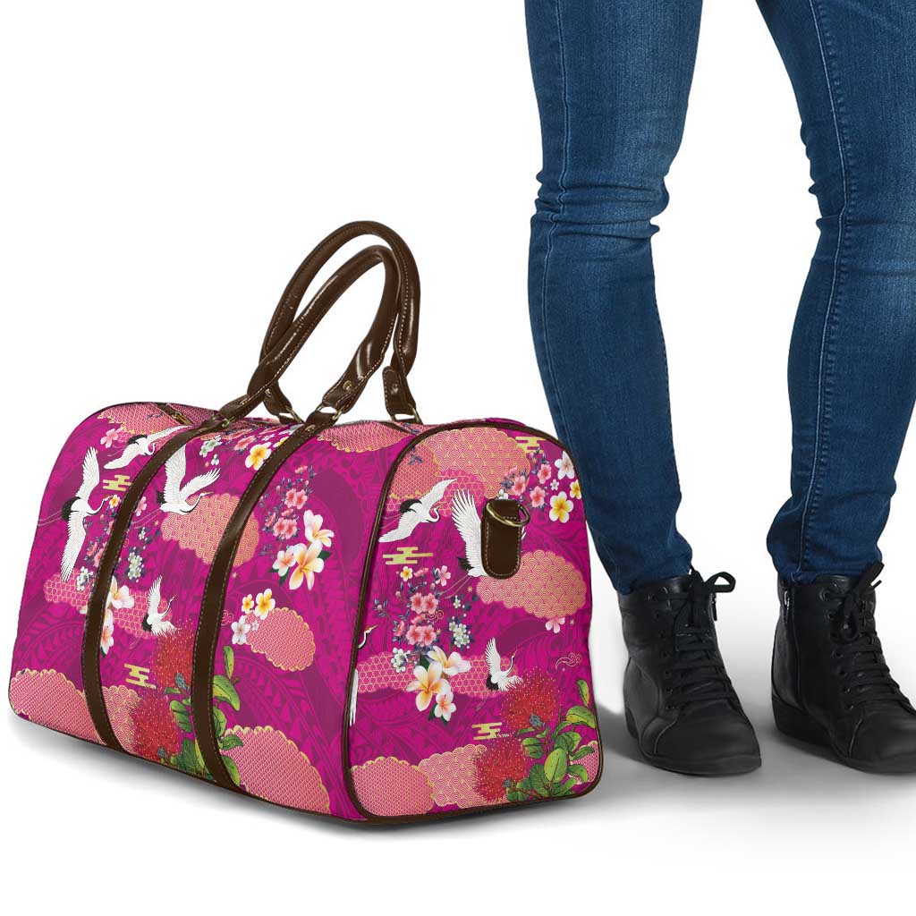 Hawaiian and Japanese Culture Together Travel Bag Pink Ohia Lehua Plumeria and Sakura Blooming LT03 - Polynesian Pride