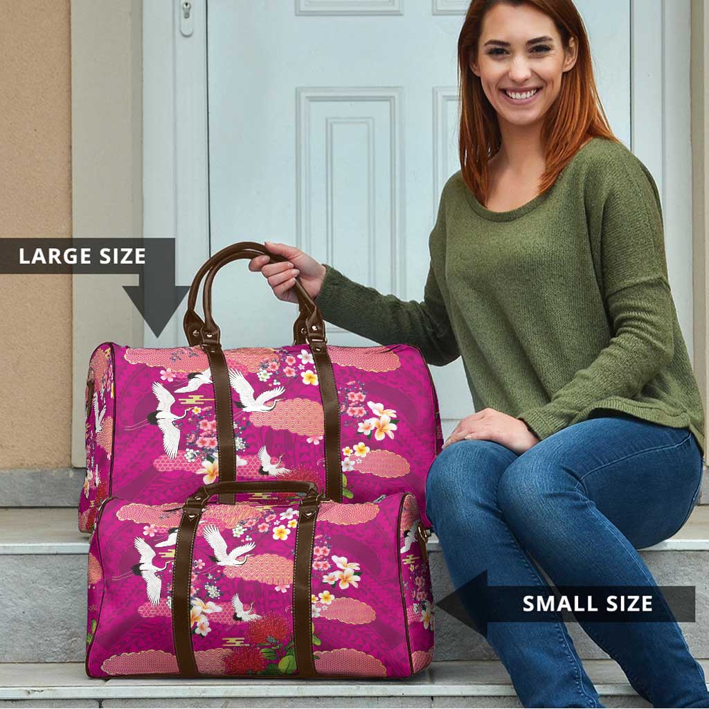 Hawaiian and Japanese Culture Together Travel Bag Pink Ohia Lehua Plumeria and Sakura Blooming LT03 - Polynesian Pride