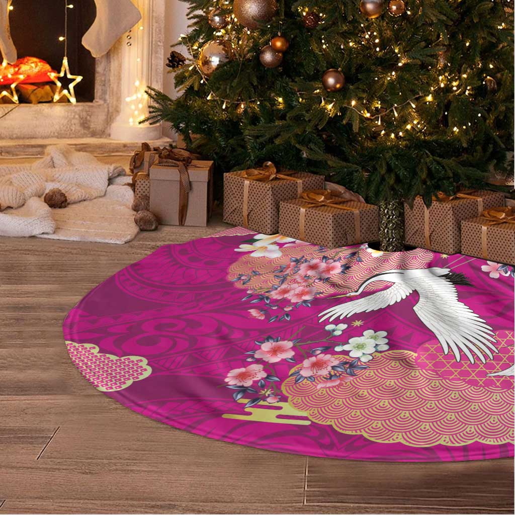 Hawaiian and Japanese Culture Together Tree Skirt Pink Ohia Lehua Plumeria and Sakura Blooming LT03 - Polynesian Pride