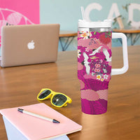 Hawaiian and Japanese Culture Together Tumbler With Handle Pink Ohia Lehua Plumeria and Sakura Blooming LT03 - Polynesian Pride
