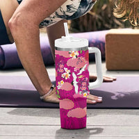 Hawaiian and Japanese Culture Together Tumbler With Handle Pink Ohia Lehua Plumeria and Sakura Blooming LT03 - Polynesian Pride